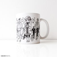 描き下ろしイラストを使用した「マグカップ（完結記念）」。持ち手を右にして見た様子。