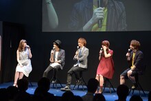 （左から）ナトリ・シオン役のブリドカット セーラ 恵美、ヒタチ・イズル役の相葉裕樹、アサギ・トシカズ役の浅沼晋太郎、イリエ・タマキ役の井口裕香、スルガ・アタル役の池田純矢。