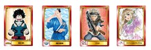 「ジャンプのターン!!」で配布されるカードの一例。（左から）堀越耕平「僕のヒーローアカデミア」、仲間りょう「磯部磯兵衛物語～浮世はつらいよ～」、田畠裕基「ブラッククローバー」、泉光「7thGARDEN」のカード。(c)堀越耕平／集英社 (c)仲間りょう／集英社 (c)田畠裕基／集英社 (c)泉 光／集英社