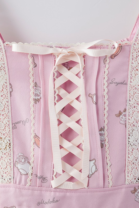 「クッキーリボンワンピース」のピンク。