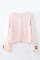 「襟付きカーディガン」のピンク。