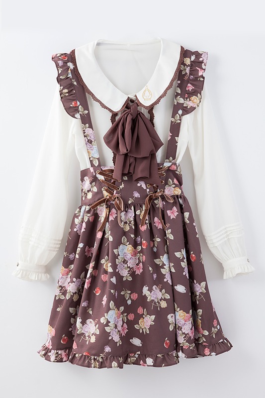 「トップス＆ジャンパースカートセット」のブラウン。