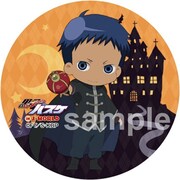 「むっくんのお菓子選び」で景品としてプレゼントされる缶バッジの1種。