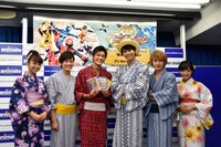 左より山谷花純、中村嘉惟人、西川俊介、多和田秀弥、松本岳、矢野優花。