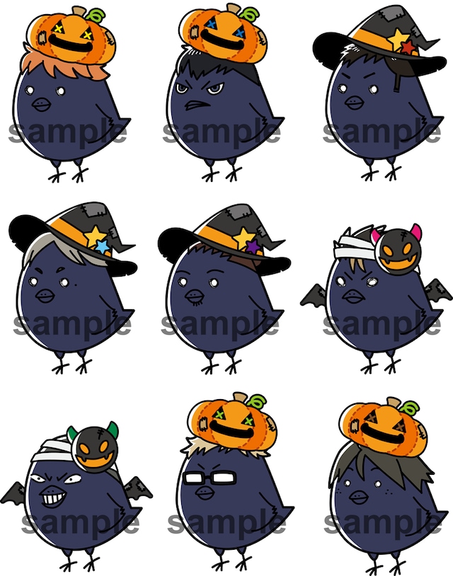 「ヒナガラスのハロウィンパーティー」ヒナガラスの描き下ろしイラスト。