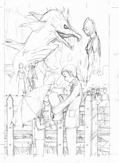 鶴田謙二による決定稿の下描き。完成イラストは誌面にて確認しよう。