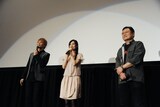 （左から）デビルマン/不動明役の浅沼晋太郎、フランソワーズ・アルヌール（003）役のM・A・O、川越淳監督。