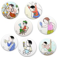 会場で販売される缶バッジ。