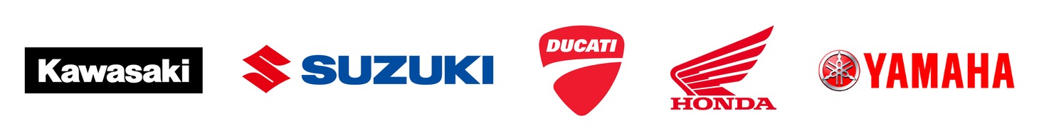 アニメ「ばくおん!!」に協力するバイクメーカー5社のロゴ。