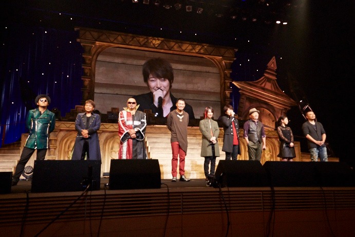 （左から）Coda、橋本仁、富永TOMMY弘明、三宅健太、平川大輔、小野大輔、石塚運昇、福圓美里、小松史法。