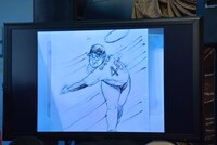 アダチケイジが描くイラストがスクリーンに映し出された。