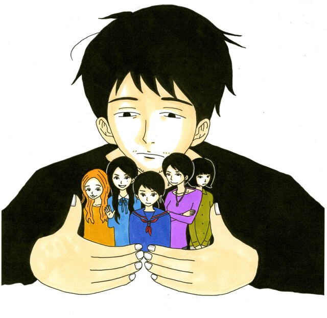 青野春秋の新連載「100万円の女たち」の予告カット。