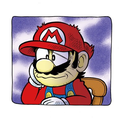 哀愁ゲームギャグ「スーパーマリオッさん」のカット。