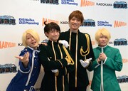 囲み取材に出席したKimeru、永山たかし、滝川英治、豊永利行。