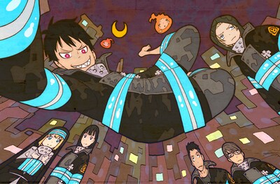 週刊少年マガジン52号に巻頭カラーで掲載された「炎炎ノ消防隊」イラスト。