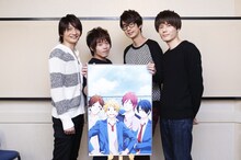 （左から）片倉恵一役の島崎信長、羽柴夏樹役の松岡禎丞、松永智也役の江口拓也、直江剛役の内山昂輝。