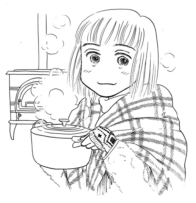 おざわゆき「魔法のストーブごはん」のイラスト。