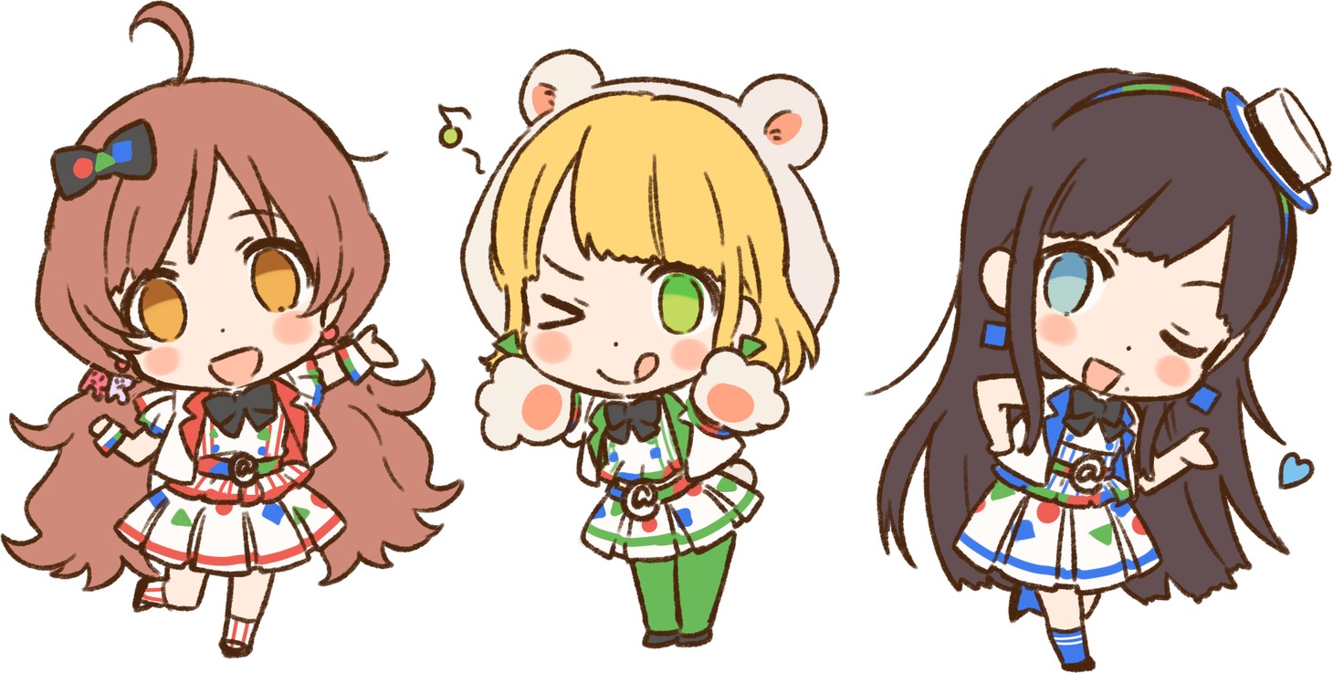 @vitaminマスコットキャラクターのデフォルメ版。左から朱里、凛、瑠宇。イラスト/切符