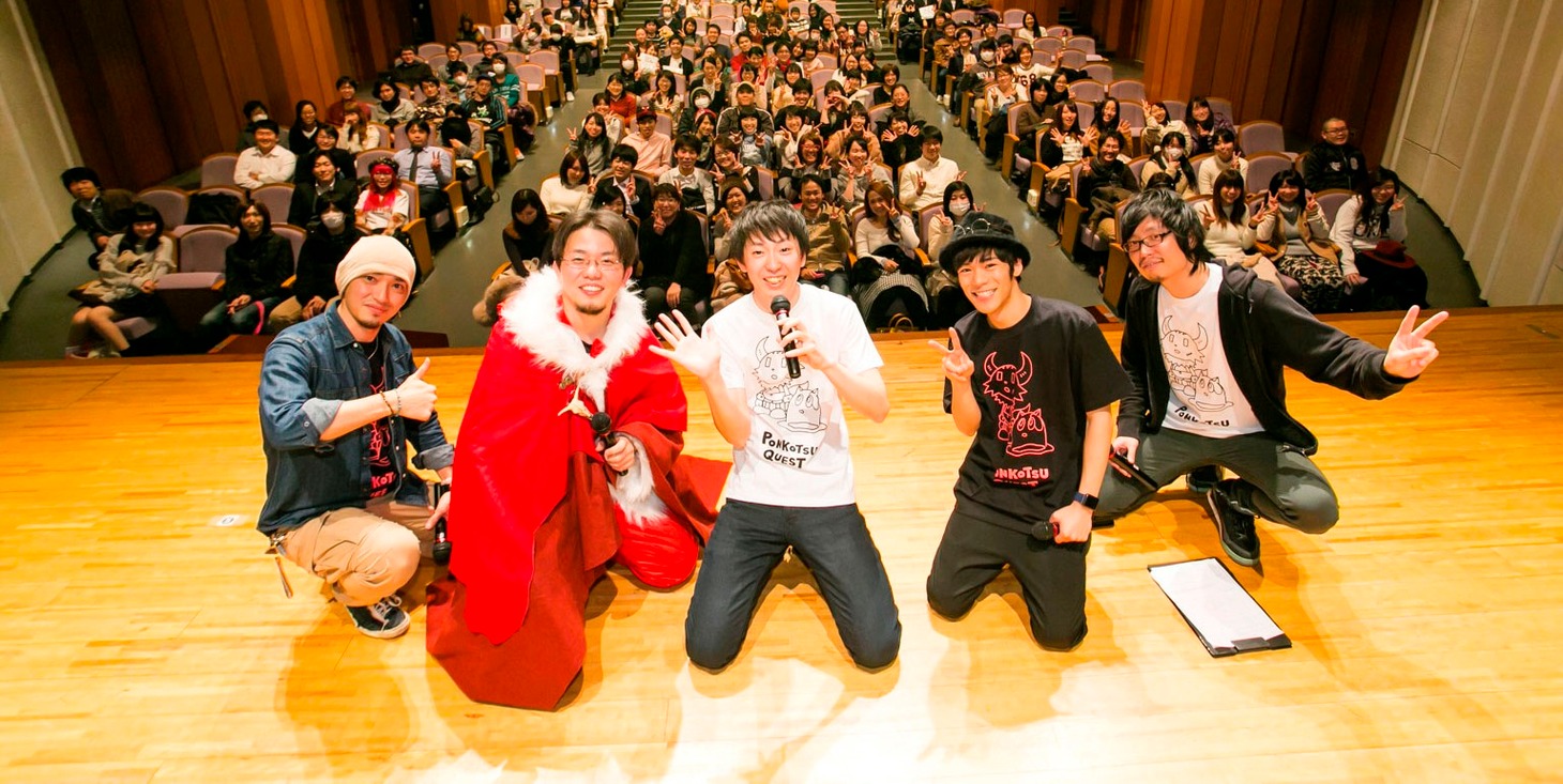 （左から）プロデューサーの堀越大、幸村誠、監督・脚本・声優を務める松本慶祐、小野賢章、企画の新海岳人。