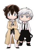 朝霧カフカ原作によるかないねこ「文豪ストレイドッグス わん！」。