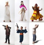 （左上から時計回りに）倉科カナ扮する玄奘、溝端淳平扮する龍翔、ピエール瀧扮する変身前の山田太郎、温水洋一扮する中村泰造、笹野高史扮するばばあ、田山涼成扮するじじい。(c)漫☆画太郎／集英社・「珍遊記」製作委員会