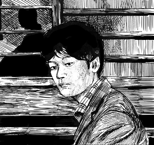 トークゲスト・川勝徳重の自画像。