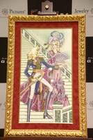 会場に展示された「ベルサイユのばら」の「ジュエリー絵画」。