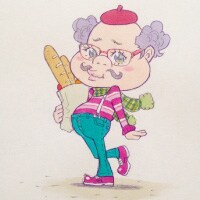 窪之内英策の自画像イラスト。