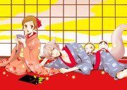 花とゆめ6号に掲載された、「神様はじめました」の扉イラスト。