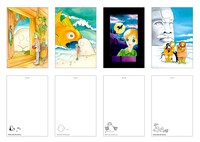 ポストカード「メルヘンセット」には、「トキとバンダ」シリーズや「星食い」などのイラストが使用されている。