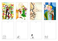 ポストカード「初期＋デアボリカセット」は、「D班レポート」などの初期作品と近年の代表作「ベルデアポリカ」でまとめられている。