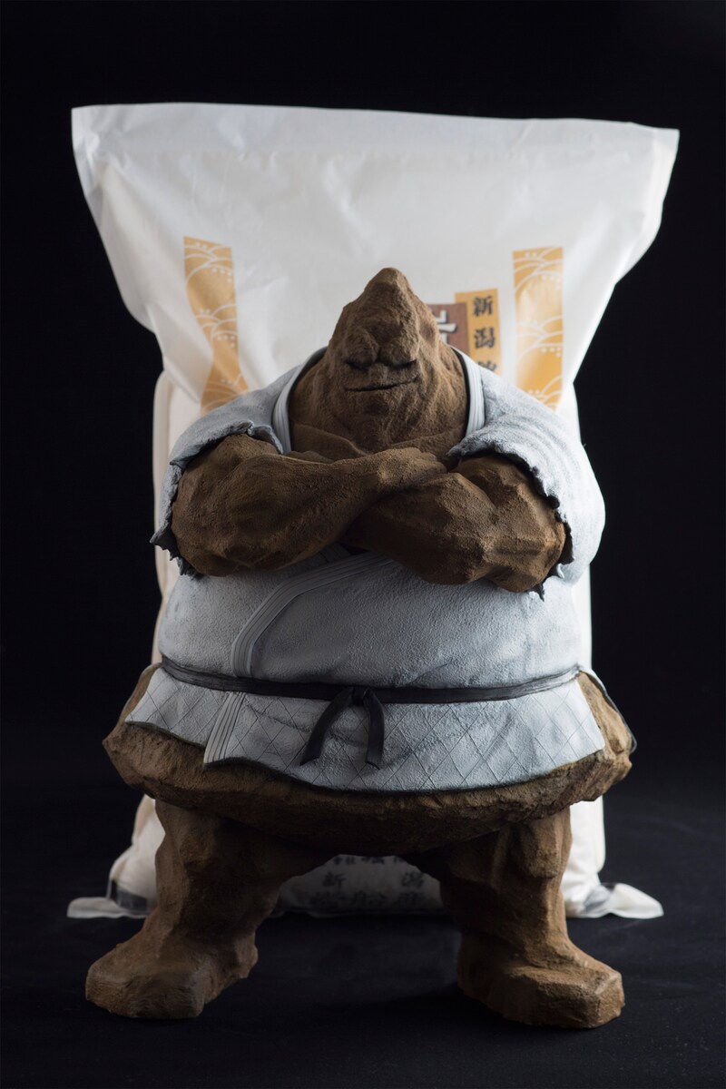 SpiceSeed「ザ・魔雲天」（手前）と、5キロの米（後ろ）との比較画像。