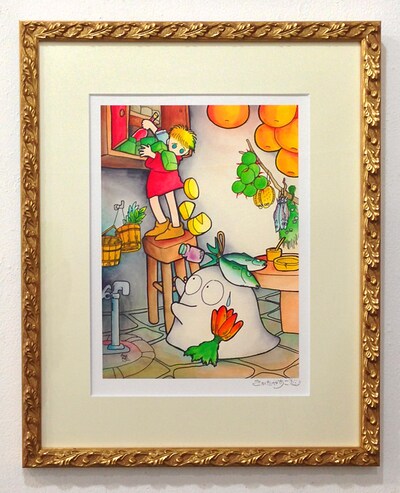 直筆サイン入り版画「闇夜の本」