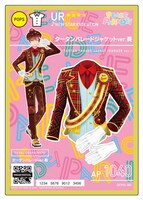 「ドリフェス！カード」の裏面。トップス、ボトムス、シューズなどの衣装イラストや、文字情報、2次元コードが記載されている。