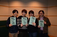 （左から）広瀬康一役を演じる梶裕貴、空条承太郎役を演じる小野大輔、東方仗助役を演じる小野友樹、虹村億泰役を演じる高木渉。