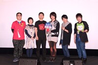 （左から）シリーズ構成を務める佐藤大、寺本幸代監督、たかはしひでやす、ジョーカー役の村瀬歩、スペード役の下野紘、フェニックス／赤井翼役の松岡禎丞。