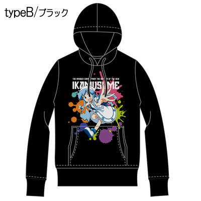 「侵略！イカ娘」フルカラープリントプルパーカー typrB/ブラック