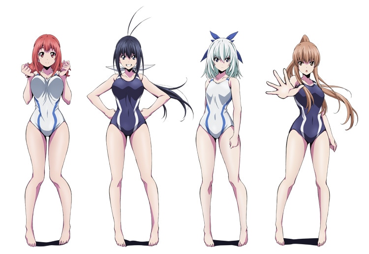 テレビアニメ「競女!!!!!!!!」の登場キャラクター。左から豊口のん、神無のぞみ、宮田さやか、青葉風音。