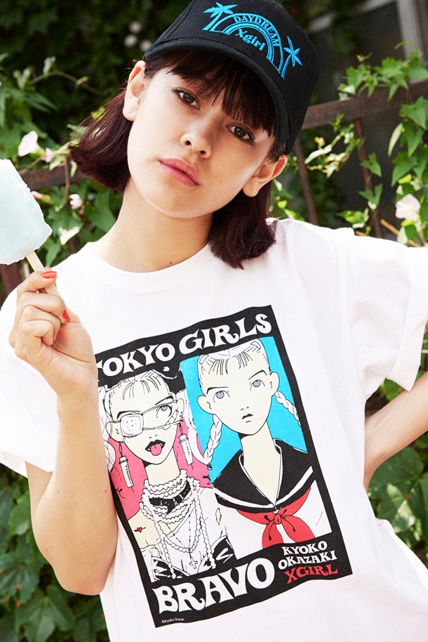 「【岡崎京子】X-girl×KYOKO OKAZAKI TOKYO GIRL BRAVO S/S BIG TEE」の着用イメージ。