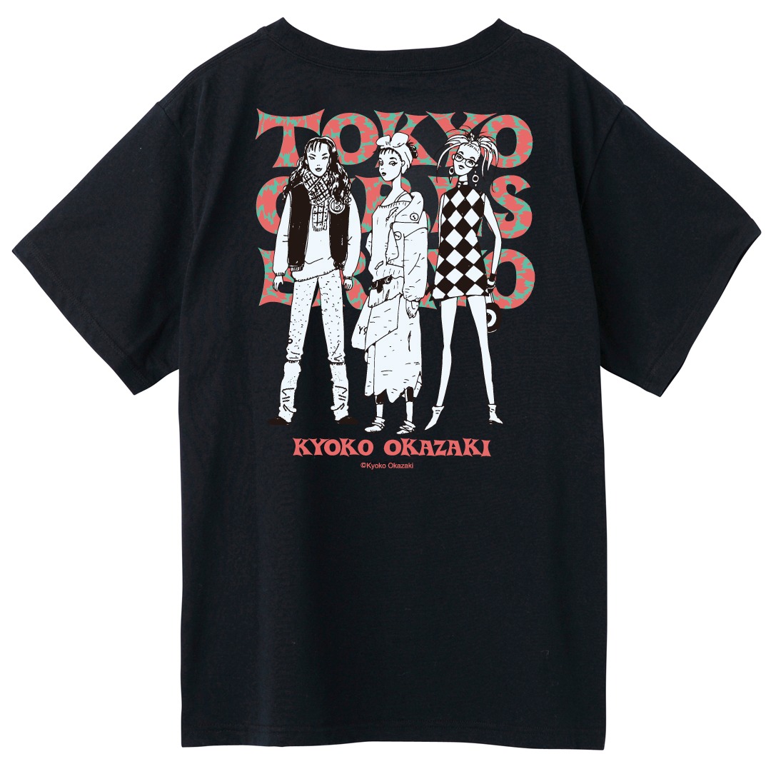 「【岡崎京子】X-girl×KYOKO OKAZAKI 3GIRLS S/S BIG TEE」ブラックのバックデザイン。