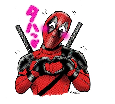 井上三太が描き下ろした「デッドプール」のデッドプール。