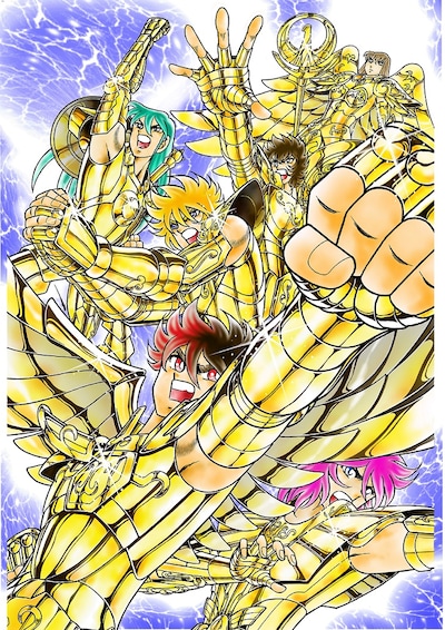 車田正美描き下ろしによる「聖闘士星矢」30周年記念イラスト。