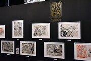 「聖闘士星矢30周年展 Complete Works of Saint Seiya」の展示の様子。