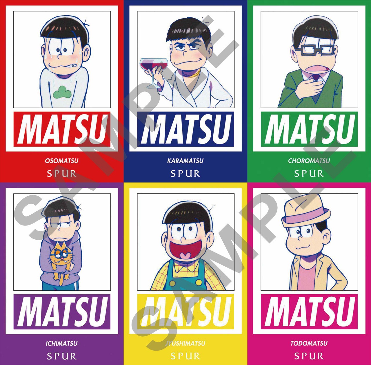 購入特典として配布される「おそ松さん」6枚組のオリジナルポストカード。(c)赤塚不二夫／おそ松さん製作委員会 (c)「SPUR」2016年8月号／集英社