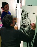 西川によるライブドローイングの様子。