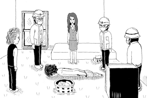 「くも漫。」で中川が搬送されるシーン。