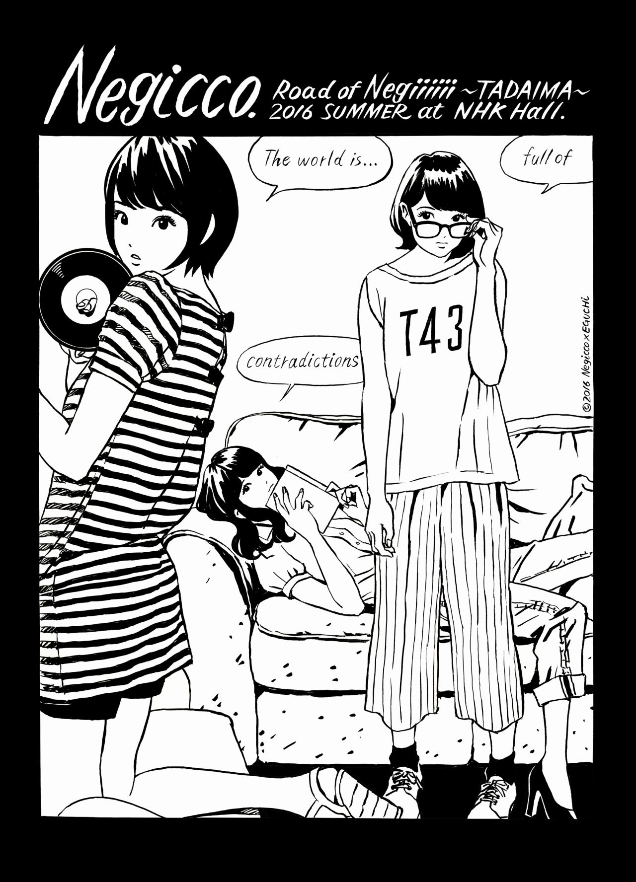 「江口寿史×Negicco T-shirts BLACK」