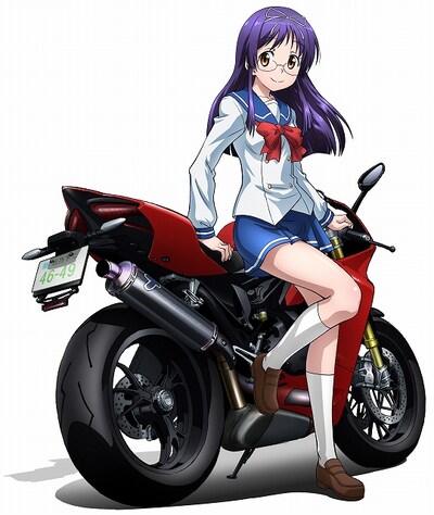 オリジナルアニメ内に登場する、三ノ輪聖とDUCATI 399 PANIGALEのイメージイラスト。