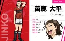 苗鹿大平のキャラクター設定画。(c)雨瀬シオリ・講談社/神高ラグビー部