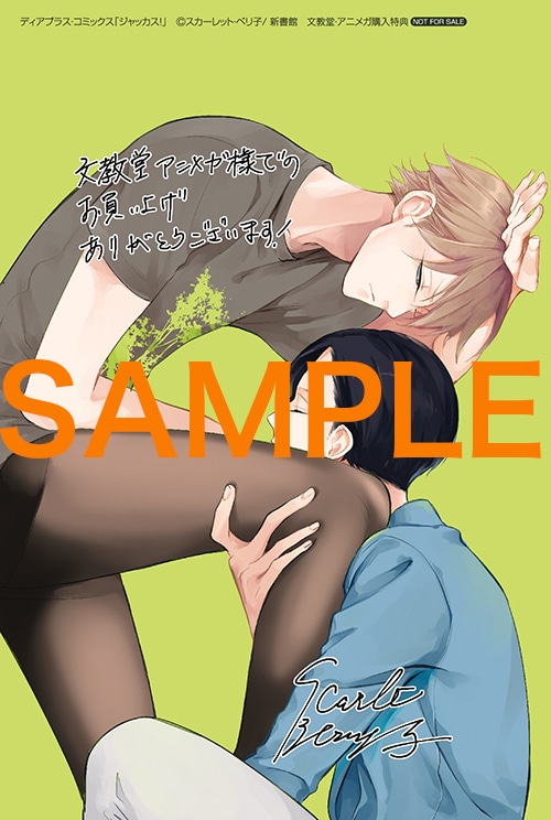 文教堂・アニメガ特典のリバーシブル描き下ろしカードの一部。